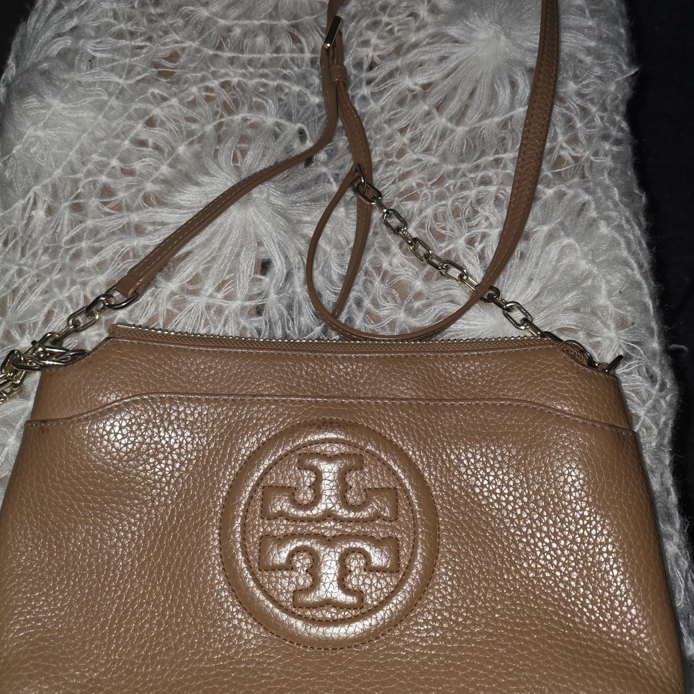 Tory Burch Pebbled Leather Crossbody Bag in Tan